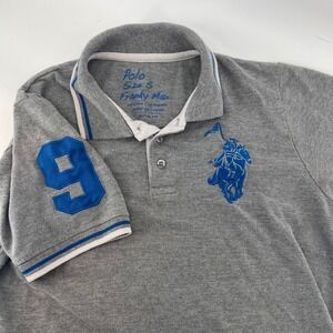 Polo Franky Max Big Pony Number 9 Gray Short Sleeve Polo Rugby Shirt Size S